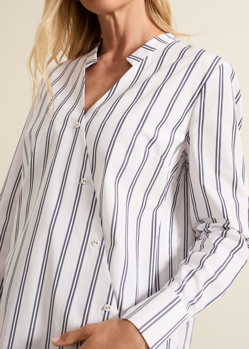 Ashlyn Asymmetric Striped Shirt White