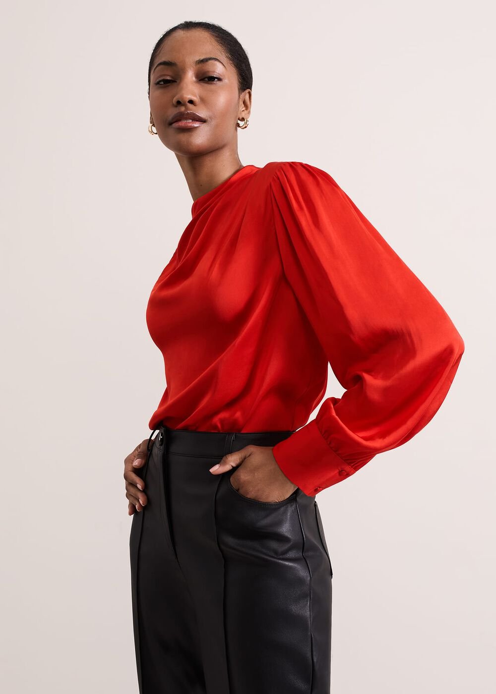 Danica Satin Drape Top Red