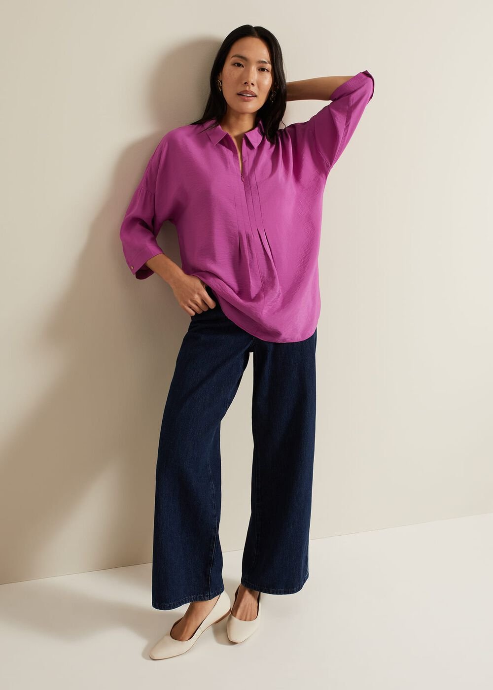 Cynthia Pleat Zip Front Shirt Pink