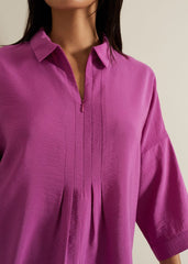 Cynthia Pleat Zip Front Shirt Pink