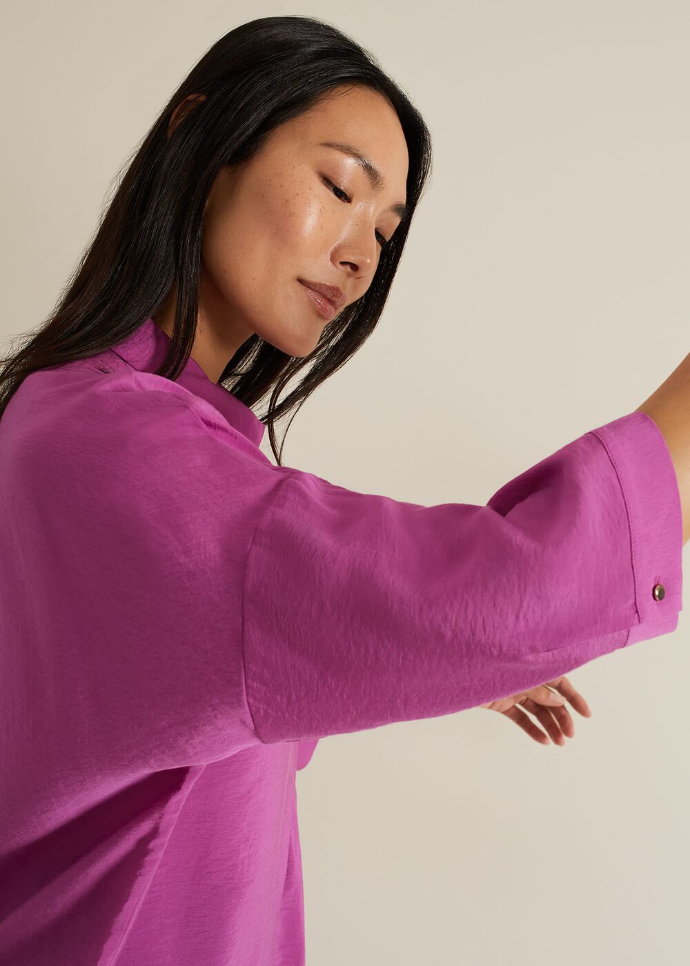 Cynthia Pleat Zip Front Shirt Pink