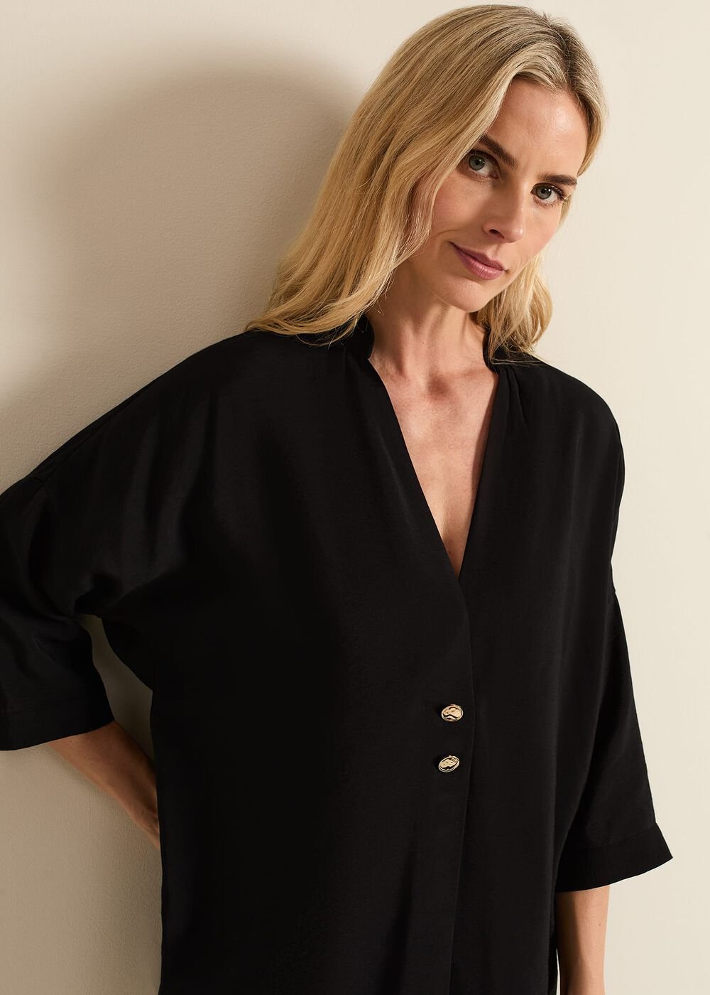 Cynthia Button Detail Shirt Black