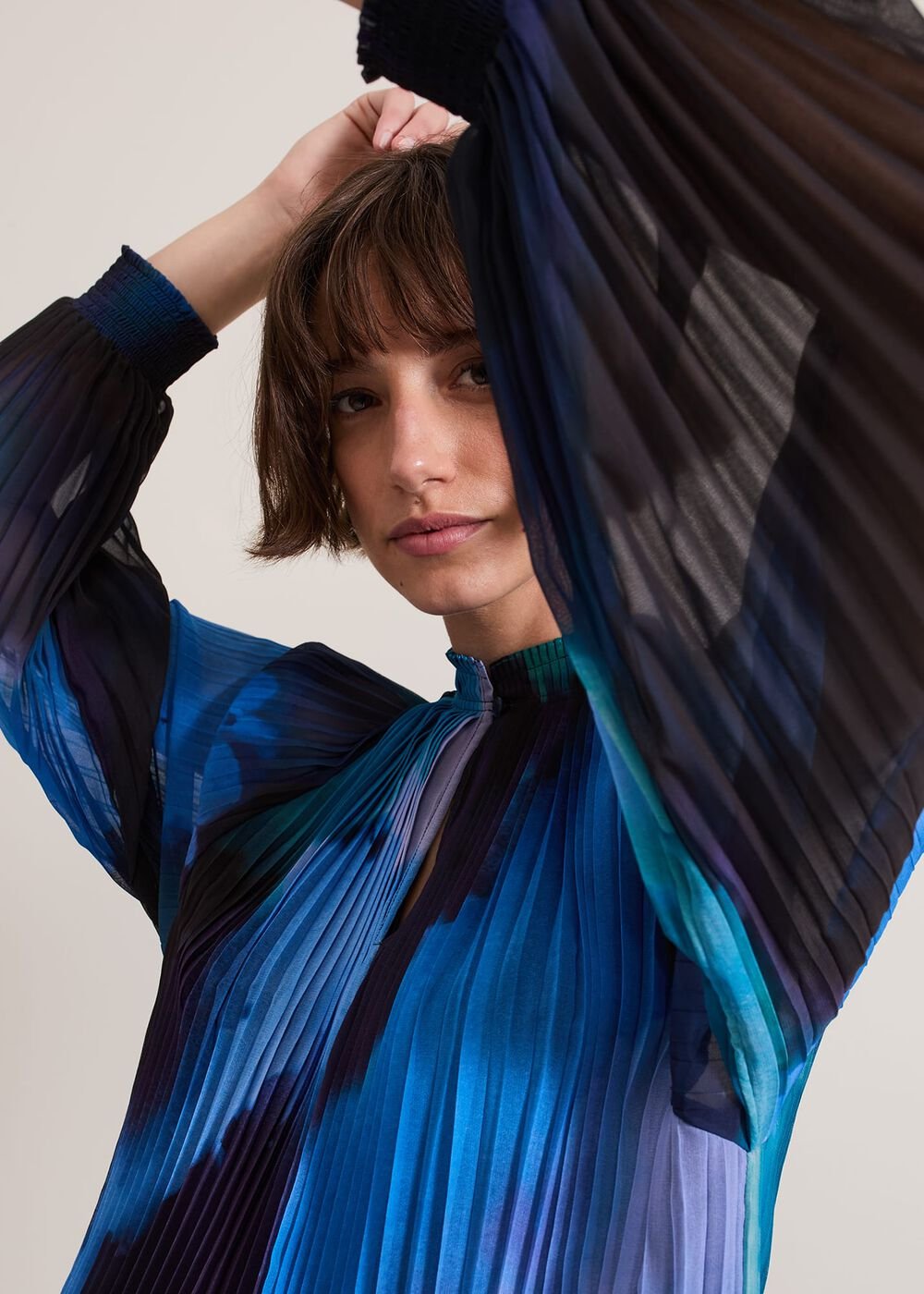 Eleanor Abstract Pleat Blouse Multi-Coloured