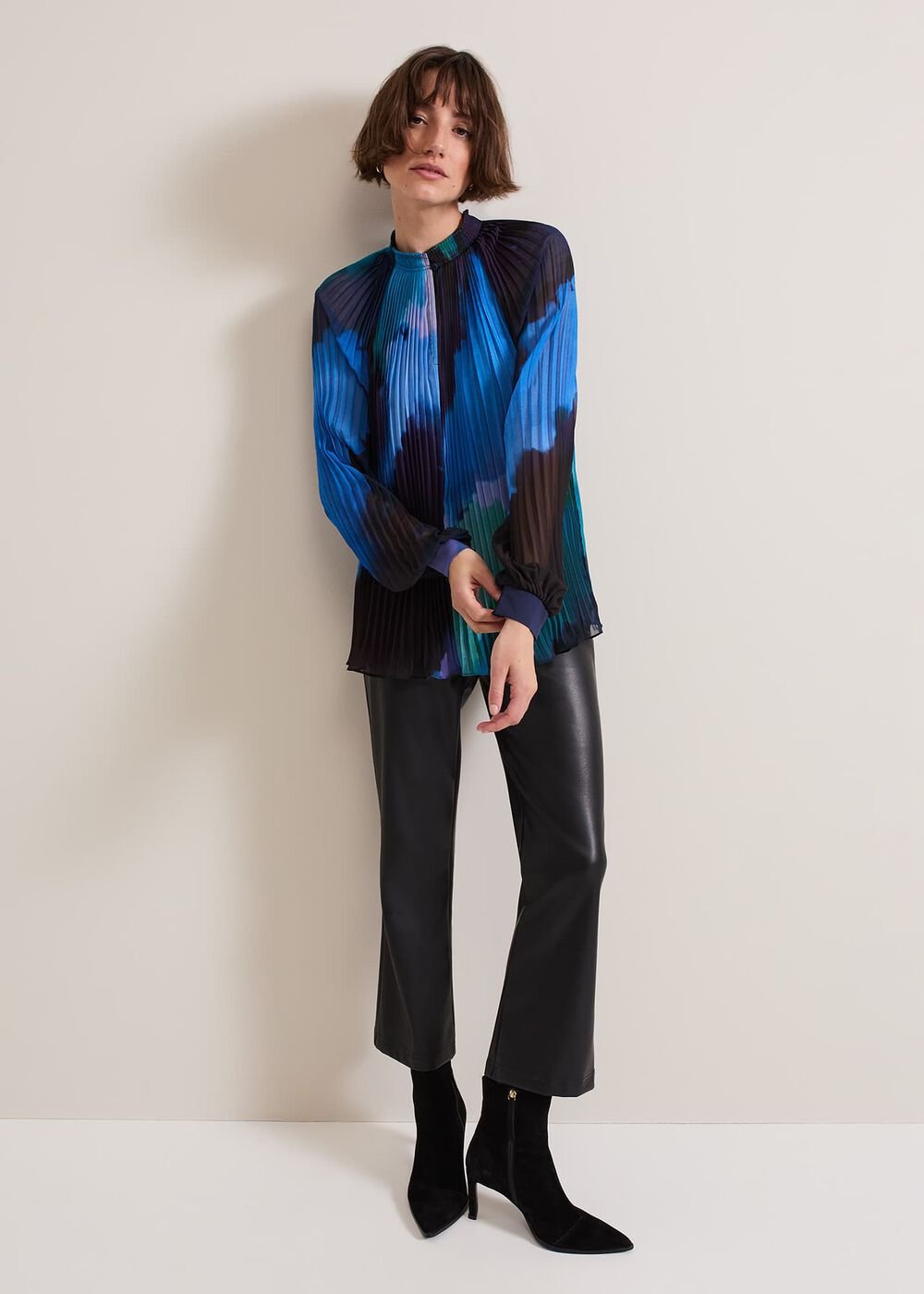 Eleanor Abstract Pleat Blouse Multi-Coloured