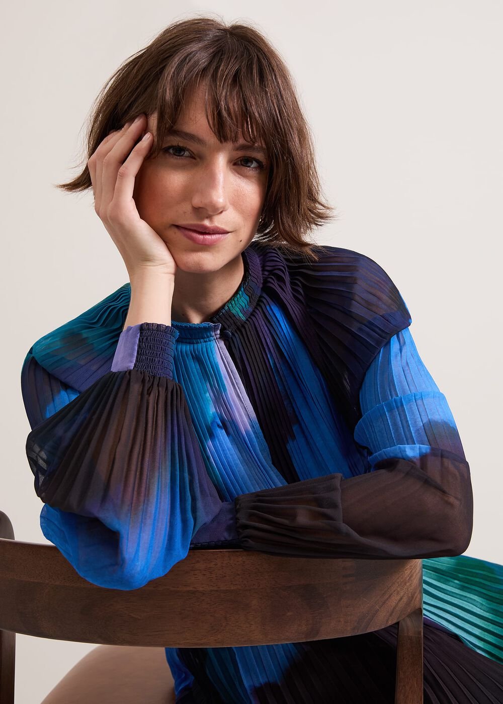 Eleanor Abstract Pleat Blouse Multi-Coloured