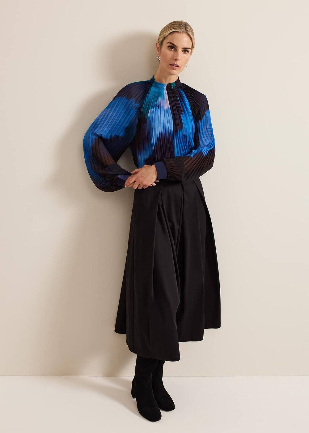 Eleanor Abstract Pleat Blouse Multi-Coloured