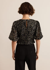 Ariella Textured Blouson Sleeve Top Black