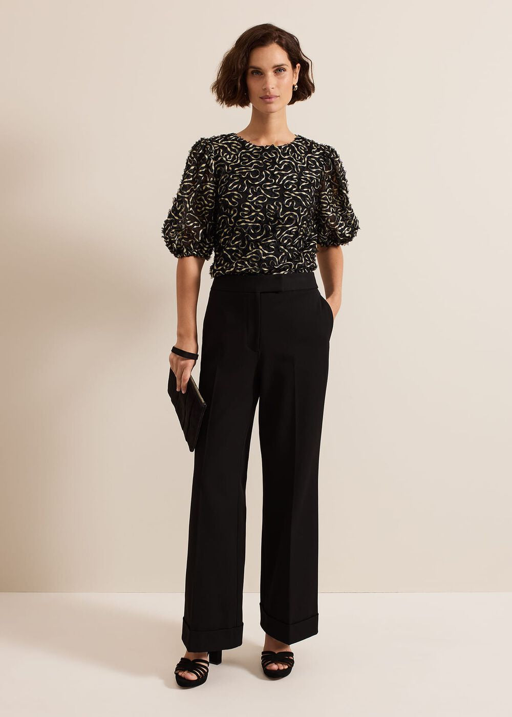 Ariella Textured Blouson Sleeve Top Black