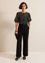 Ariella Textured Blouson Sleeve Top Black