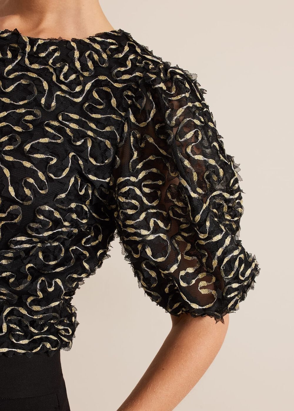 Ariella Textured Blouson Sleeve Top Black