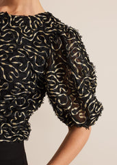 Ariella Textured Blouson Sleeve Top Black