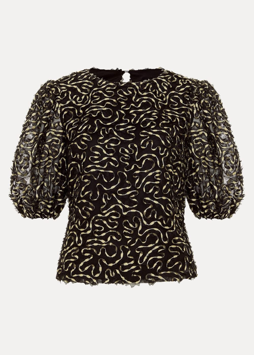 Ariella Textured Blouson Sleeve Top Black