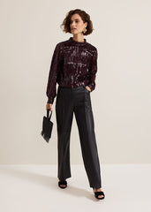 Hannah High Neck Sequin Top Burgundy