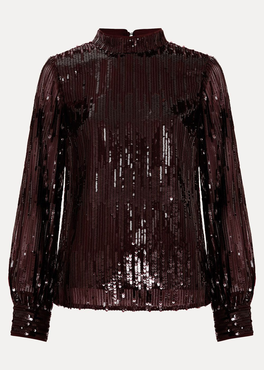 Hannah High Neck Sequin Top Burgundy