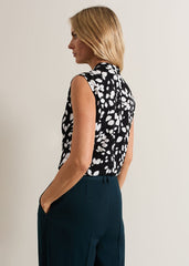 Polly Printed Twist Neck Top Black/Ivory