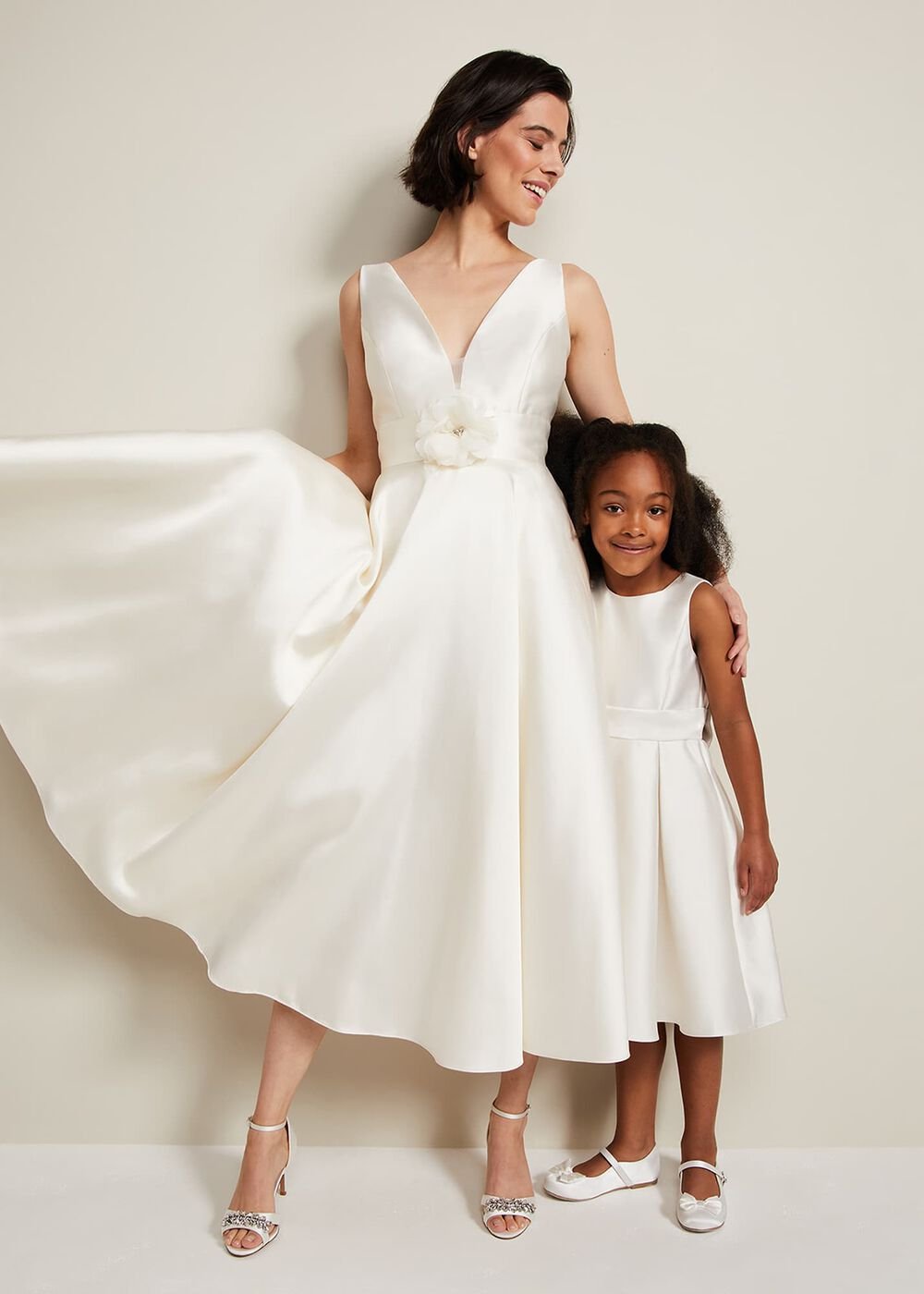 Melody Satin Fit And Flare Dress White