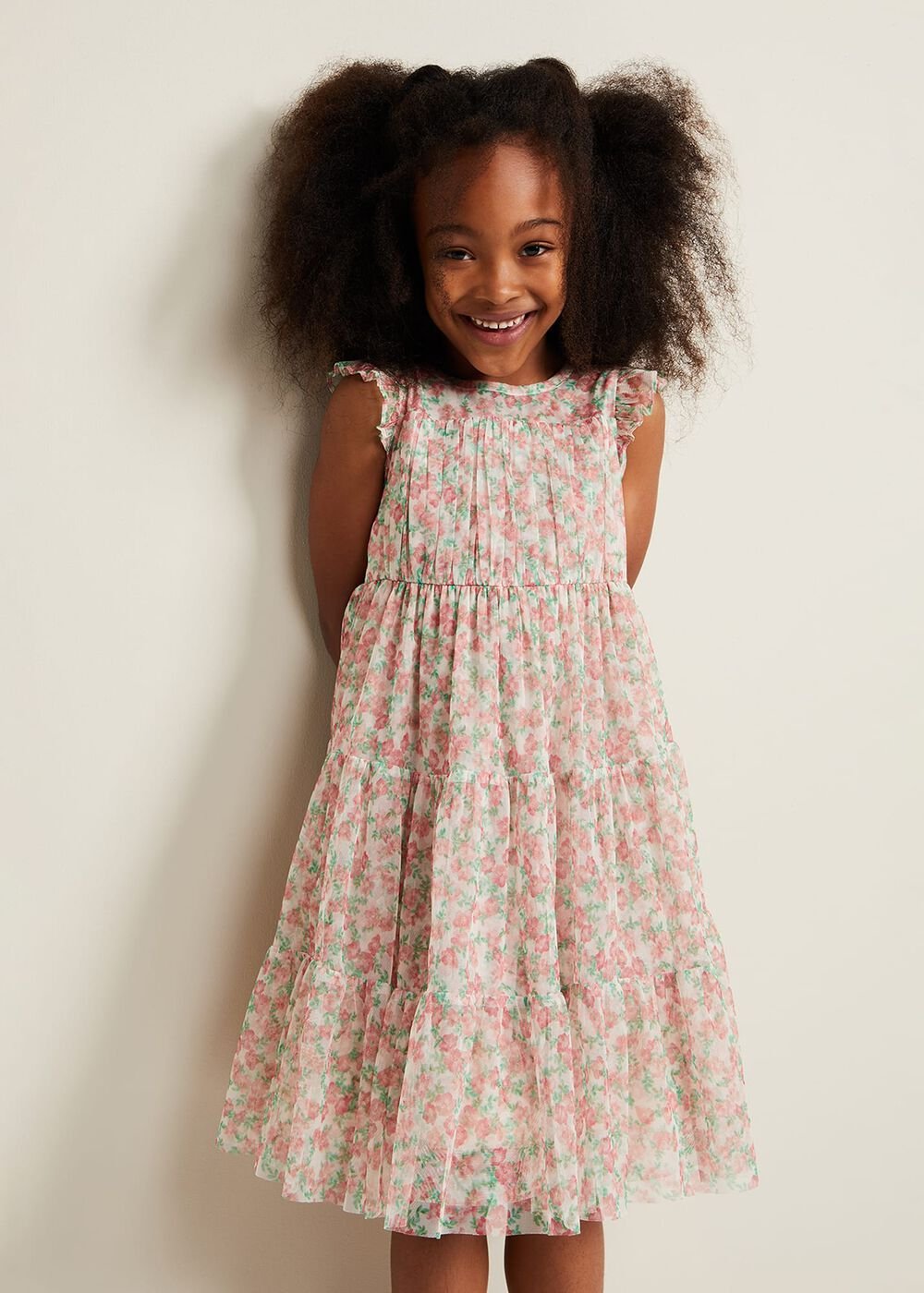 Asha Mesh Floral Smock Dress Multi-Coloured