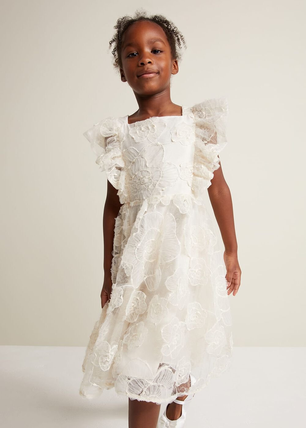 Rosa Lace Applique Smock Dress Cream