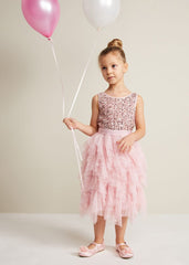 Andrina Sequin Ruffle Dress Pale Pink
