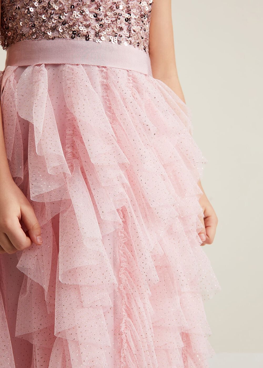 Andrina Sequin Ruffle Dress Pale Pink