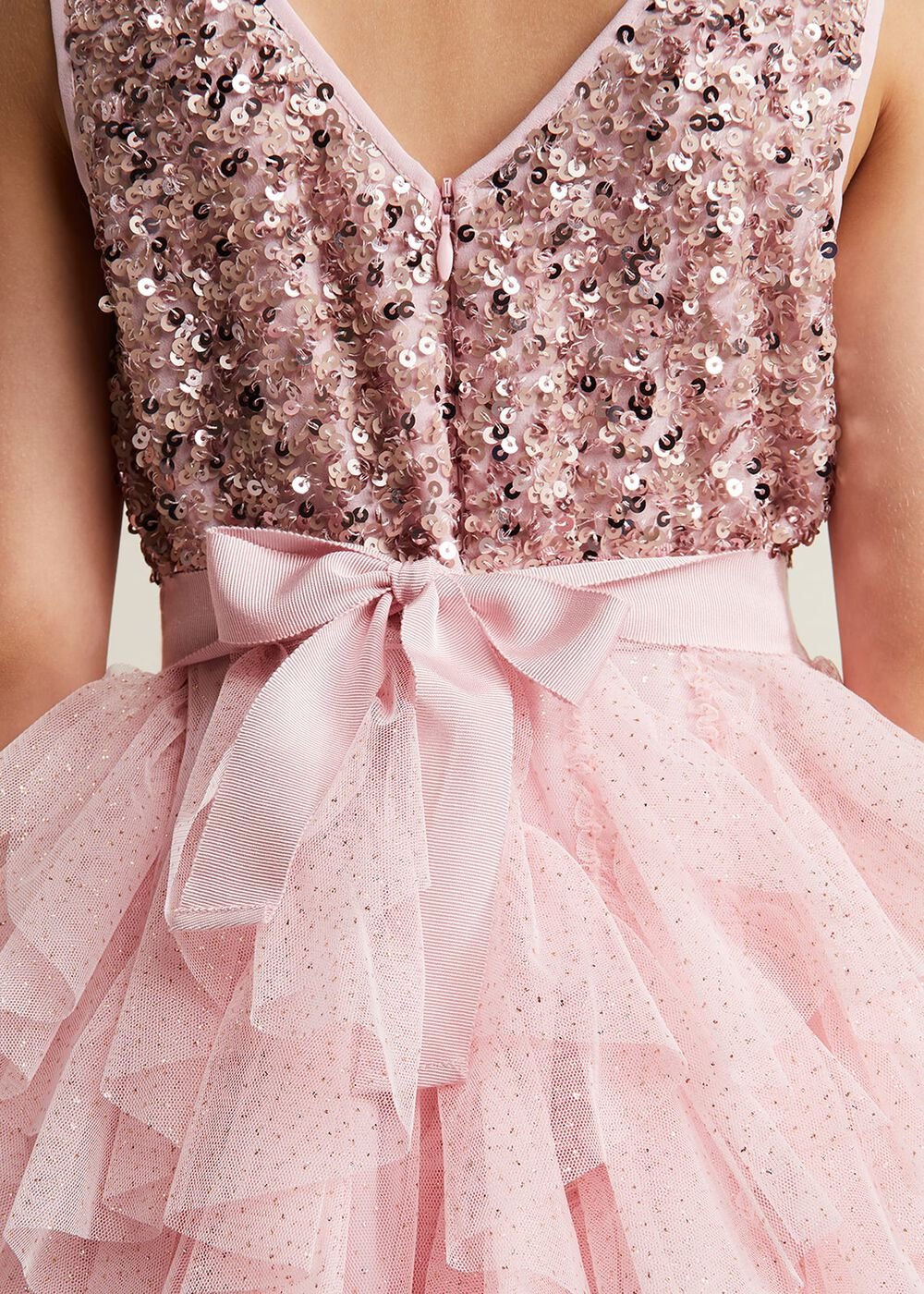 Andrina Sequin Ruffle Dress Pale Pink