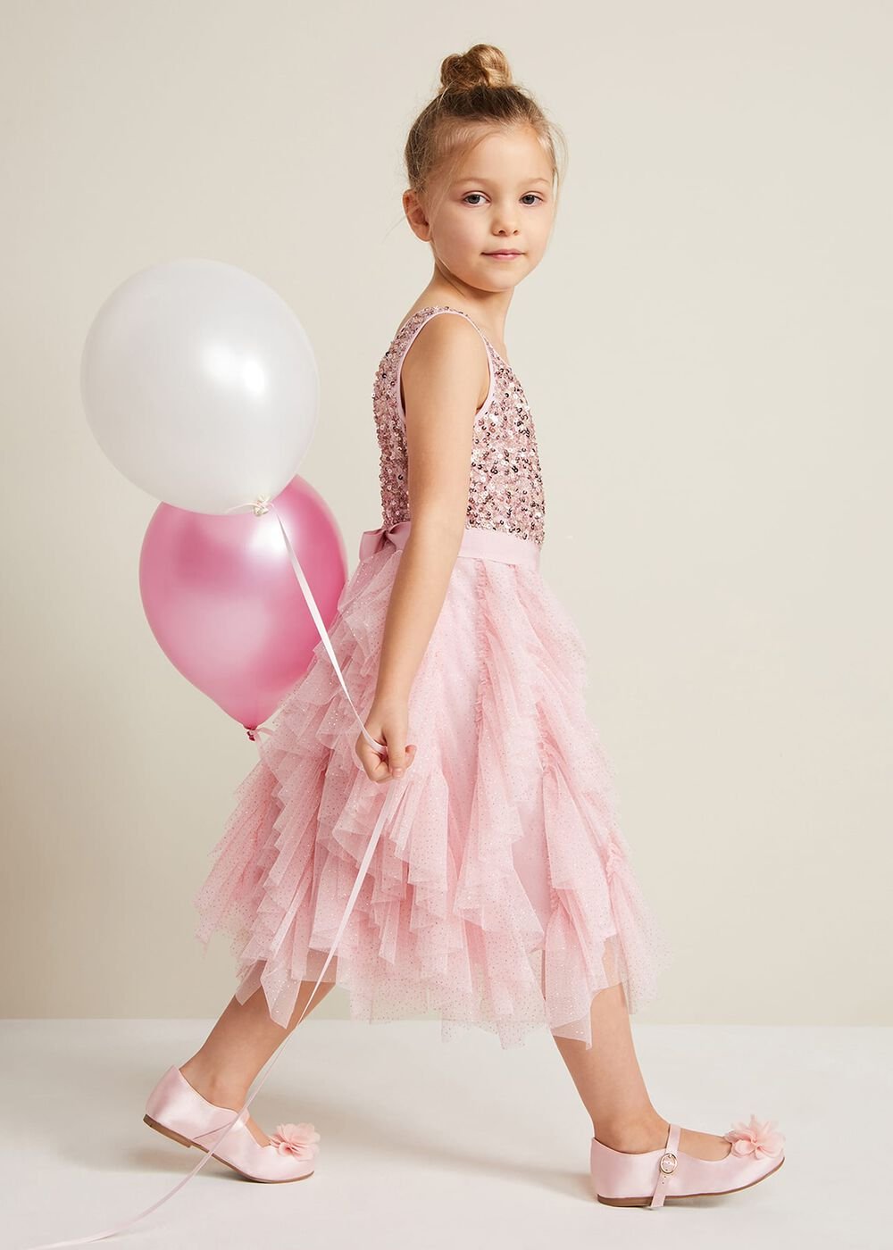 Andrina Sequin Ruffle Dress Pale Pink