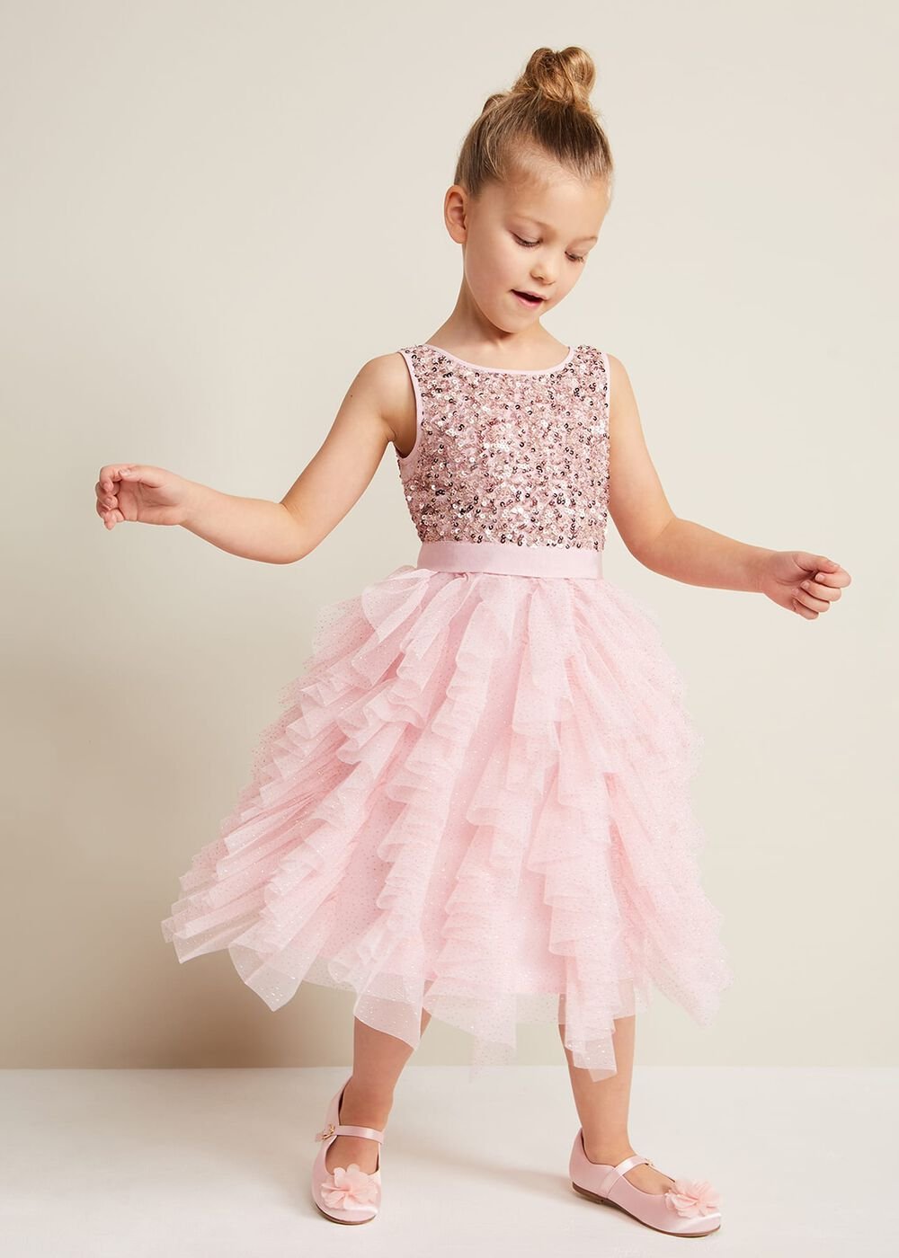 Andrina Sequin Ruffle Dress Pale Pink