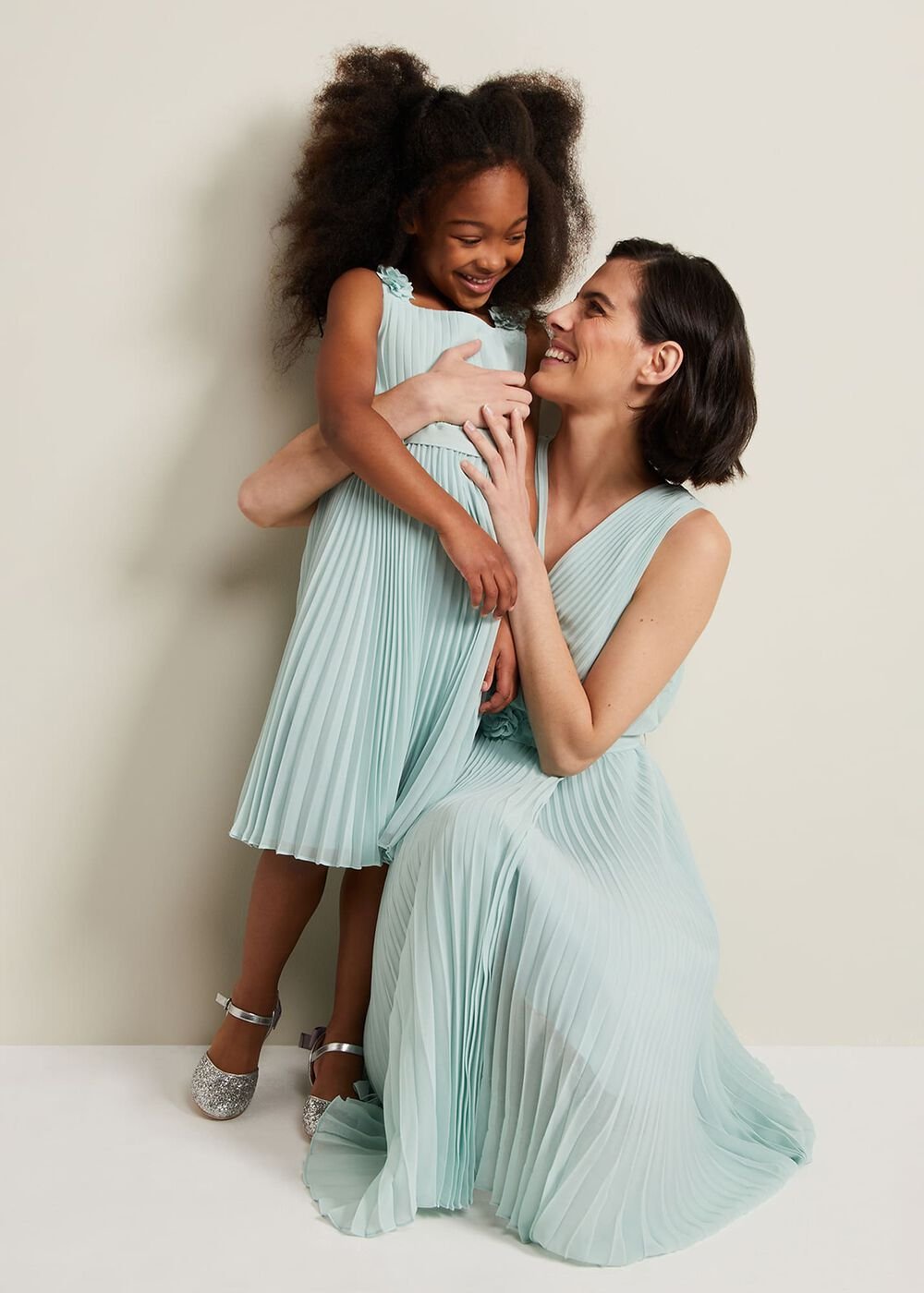 Belle Pleat Dress Pale Blue