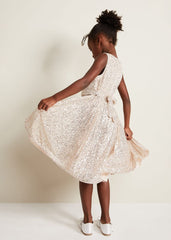 Tiana Sequin Pleat Dress Gold