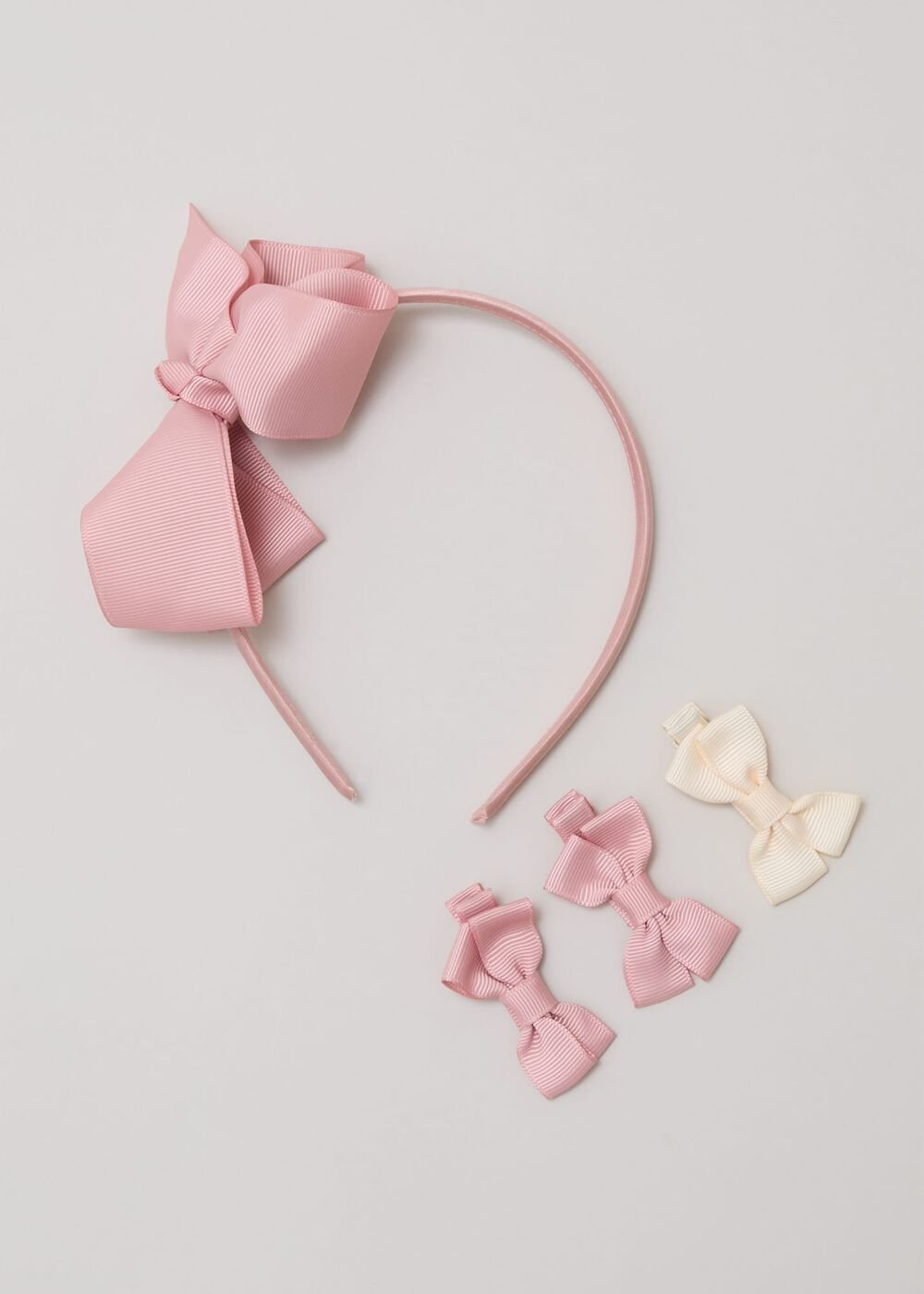 Bow Hair Band & Clip Set Pink