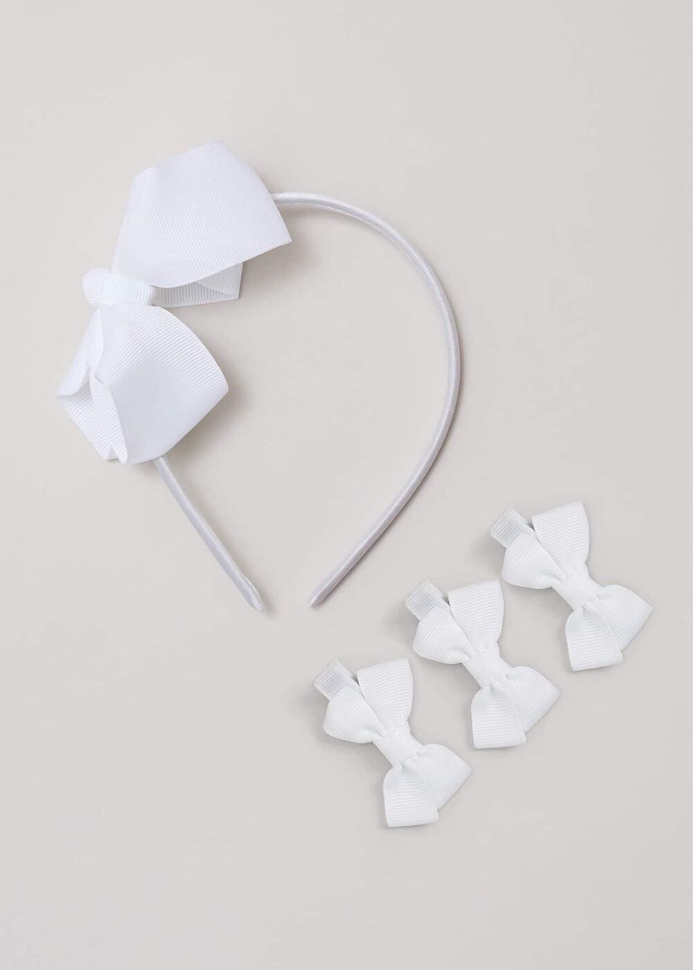 Bow Hair Band & Clip Set White