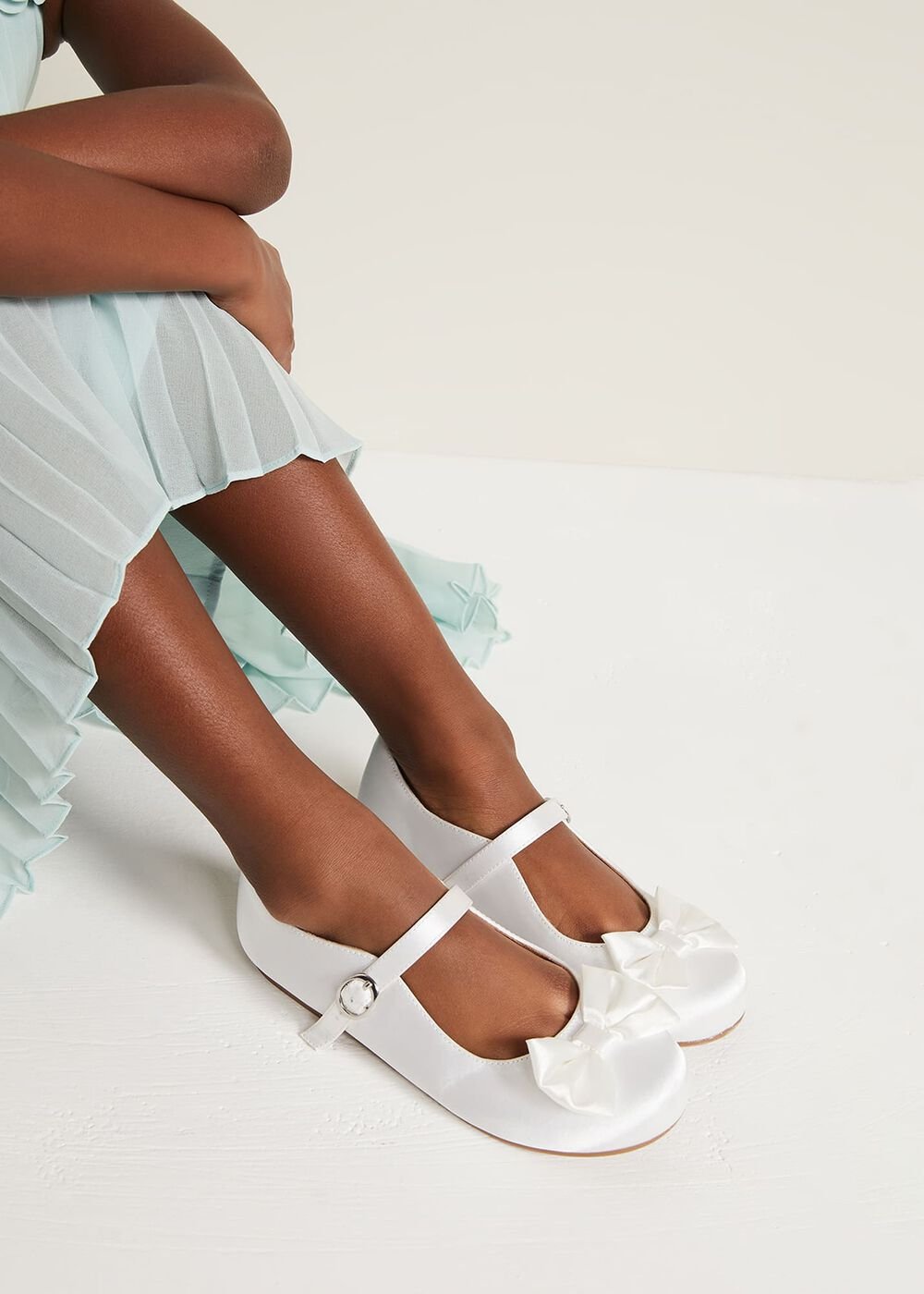 Satin Bow Front Shoes Ivory