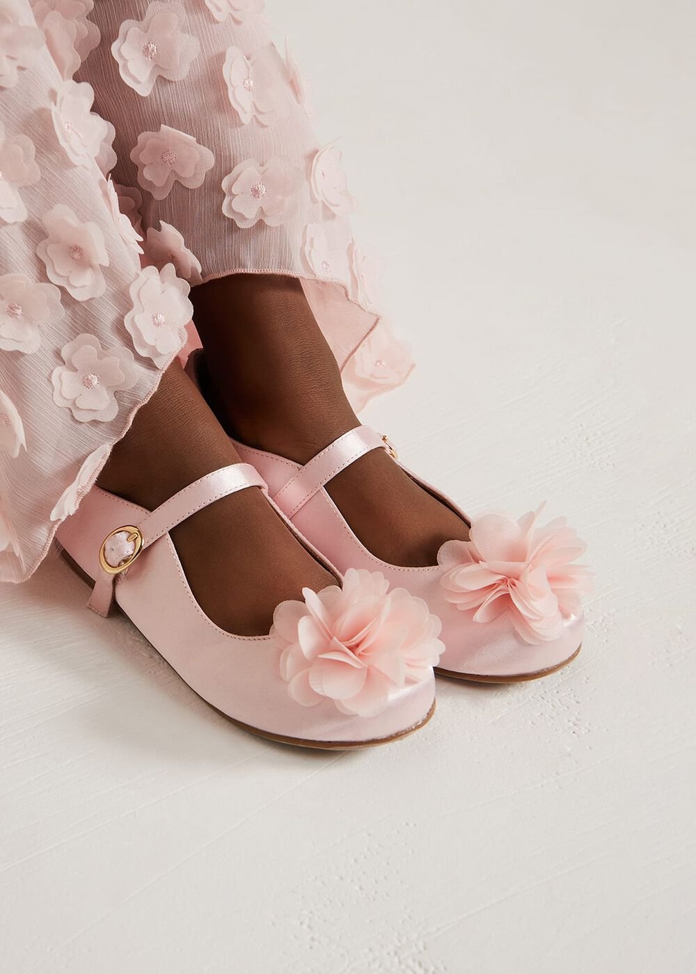 Satin Flower Detail Shoes Pale Pink