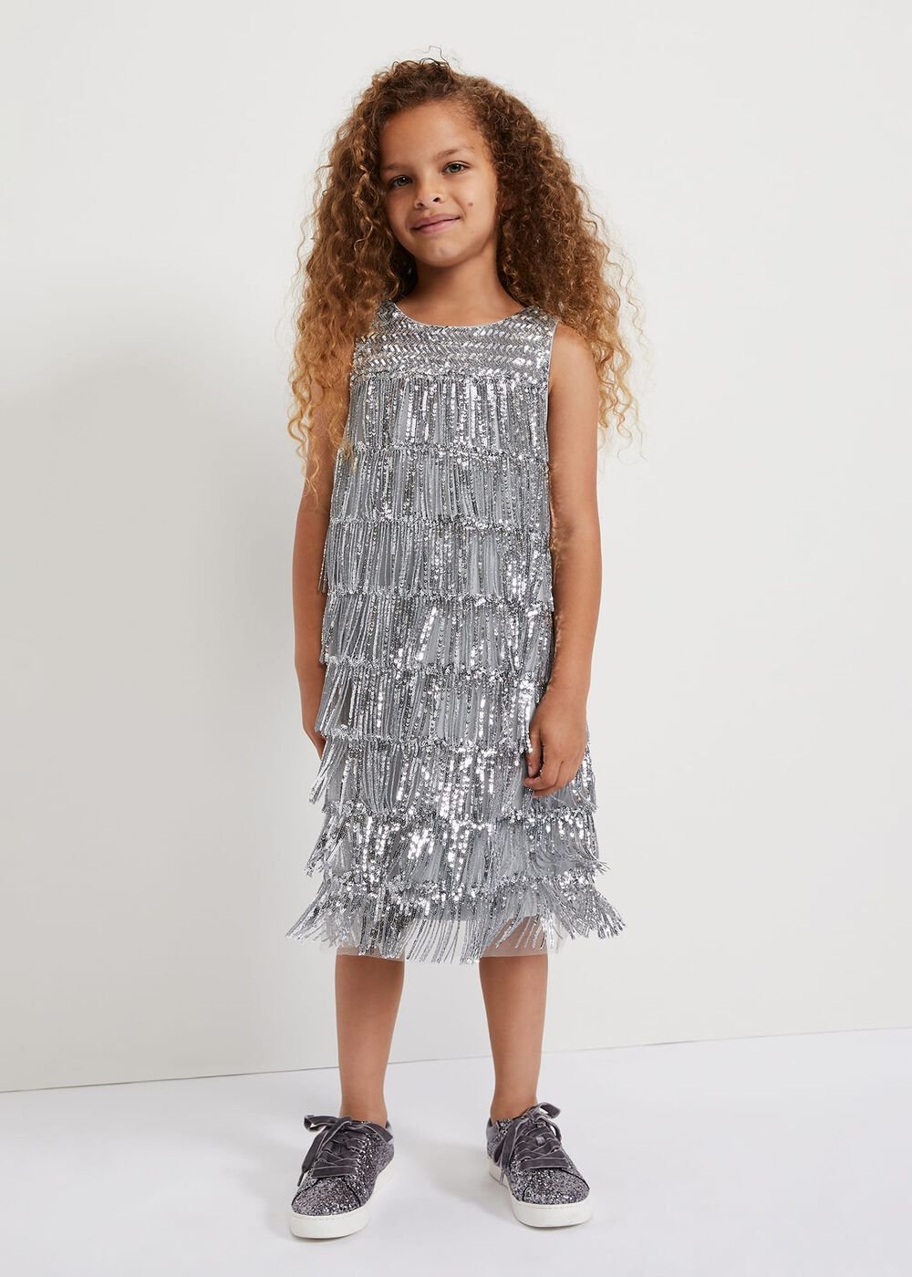 Lulu Fringe Sequin Dress Silver