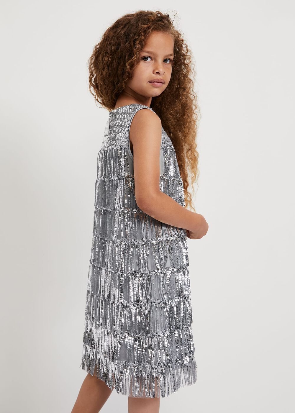 Lulu Fringe Sequin Dress Silver
