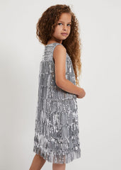 Lulu Fringe Sequin Dress Silver