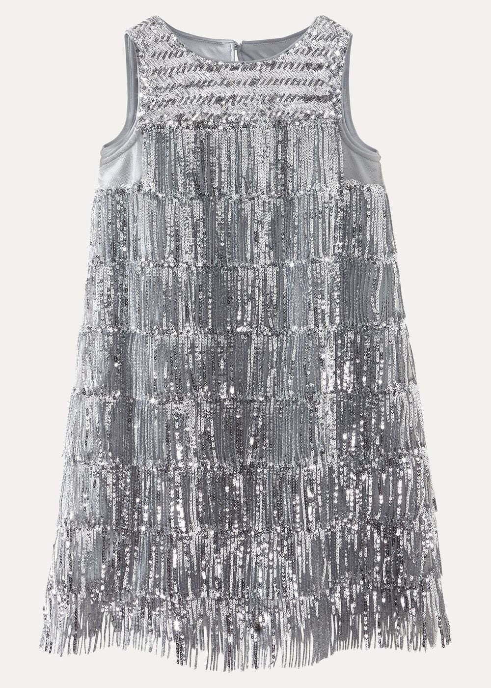 Lulu Fringe Sequin Dress Silver