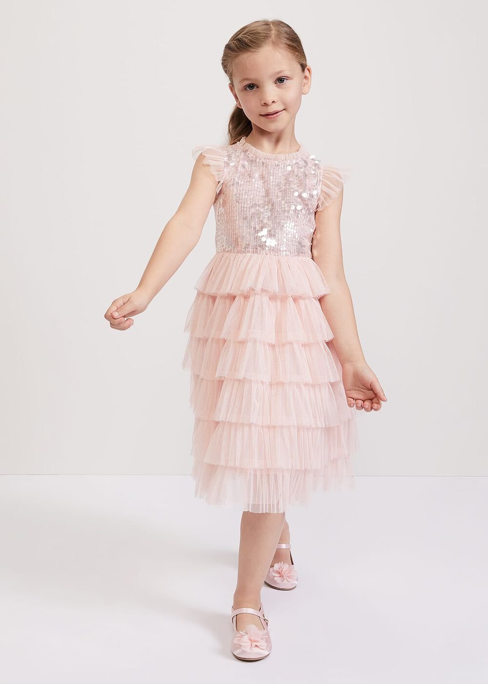 Bobbi Pale Pink Beaded Tulle Dress Pale Pink