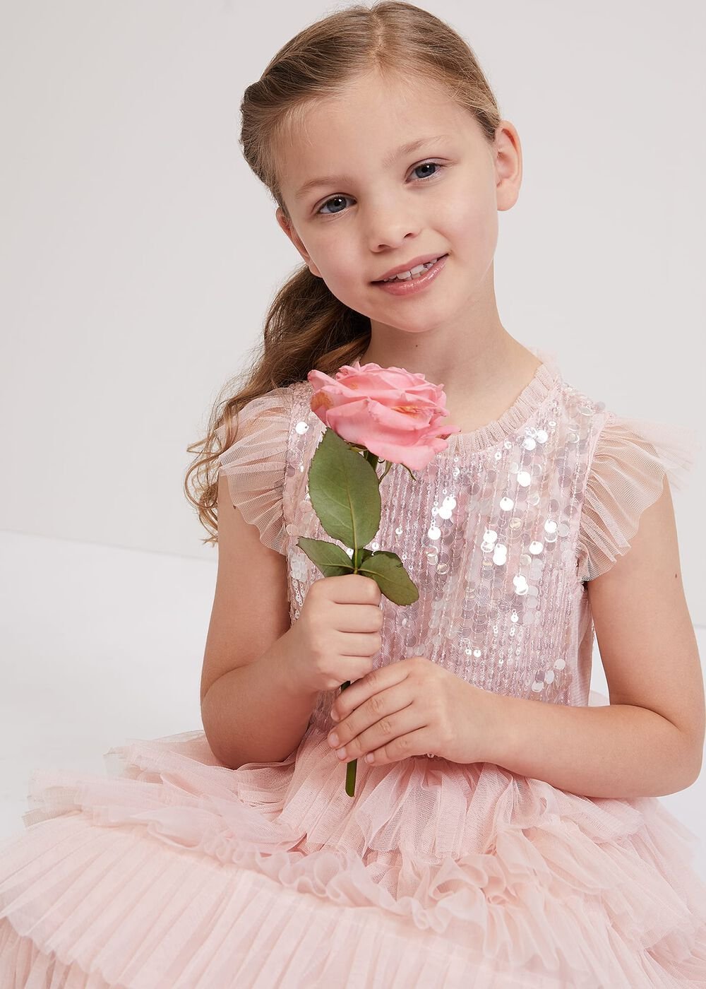 Bobbi Pale Pink Beaded Tulle Dress Pale Pink