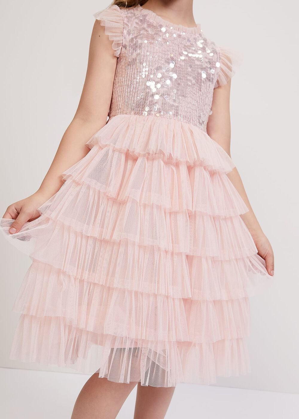 Bobbi Pale Pink Beaded Tulle Dress Pale Pink
