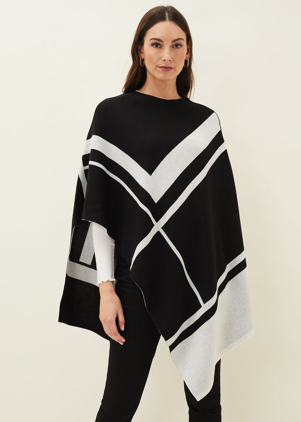 Nel Abstract Print Asymmetric Cape Black/Ivory