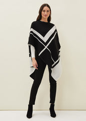 Nel Abstract Print Asymmetric Cape Black/Ivory
