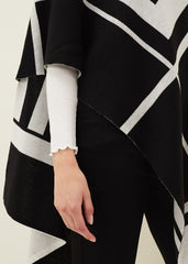 Nel Abstract Print Asymmetric Cape Black/Ivory