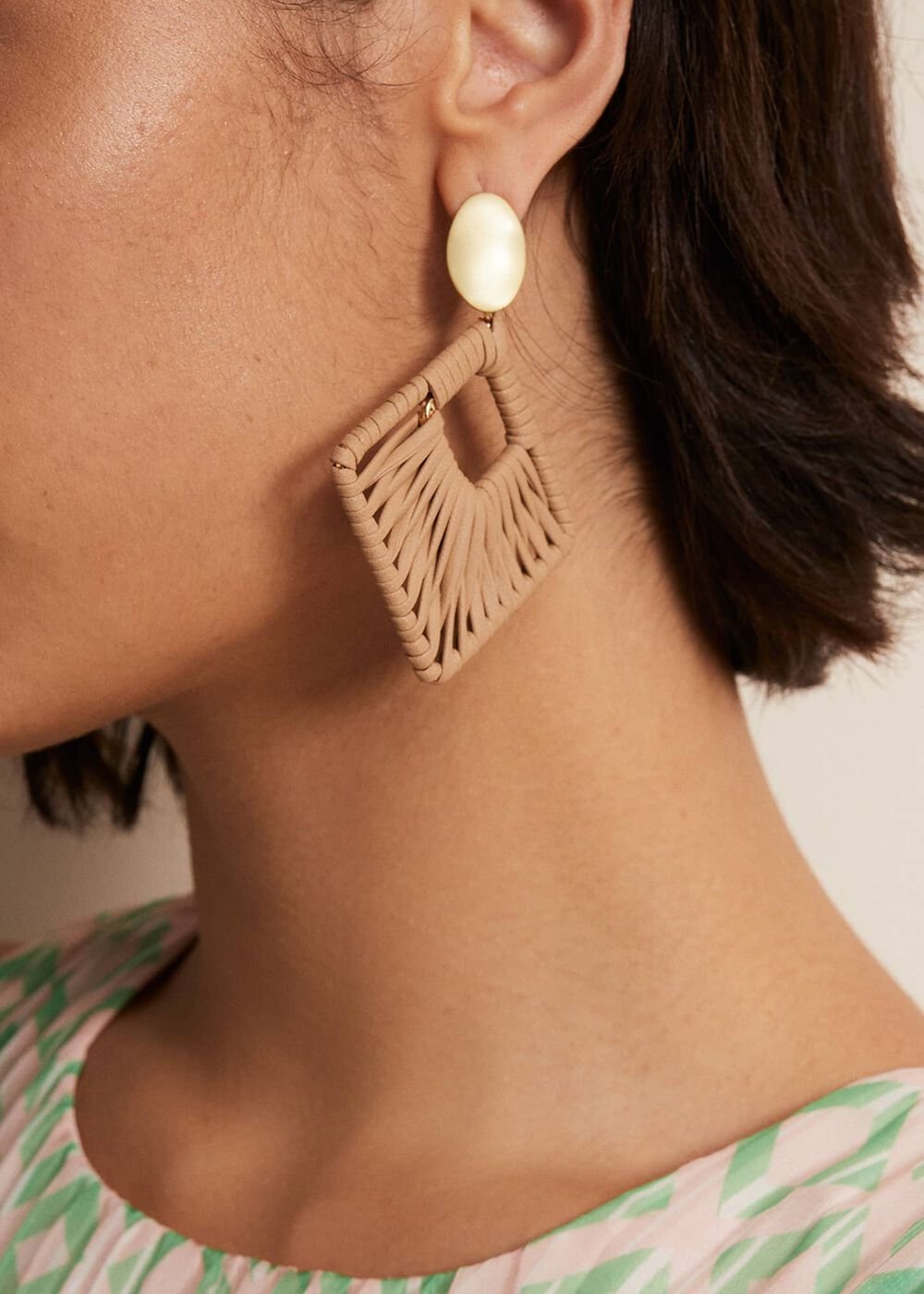 Woven Square Drop Earrings Putty