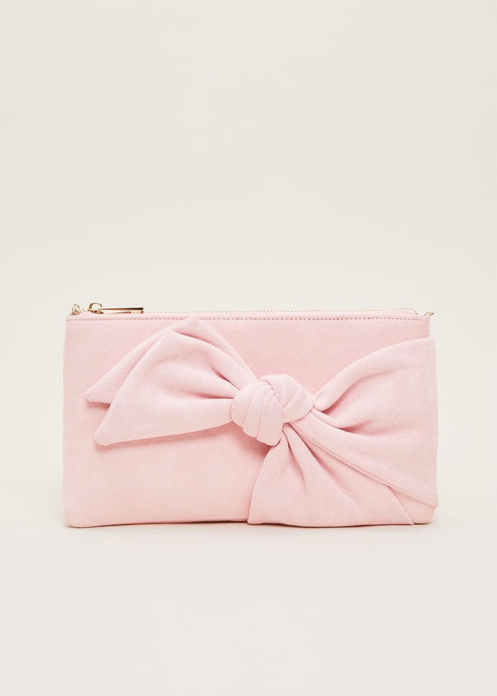 Pink Suede Bow Clutch Bag Pink