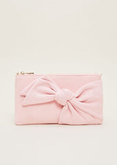 Pink Suede Bow Clutch Bag Pink