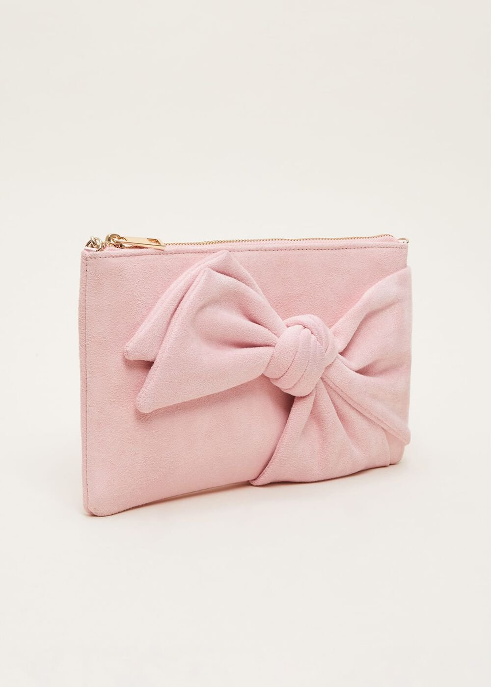Pink Suede Bow Clutch Bag Pink