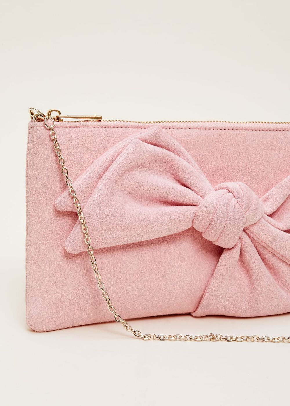 Pink Suede Bow Clutch Bag Pink