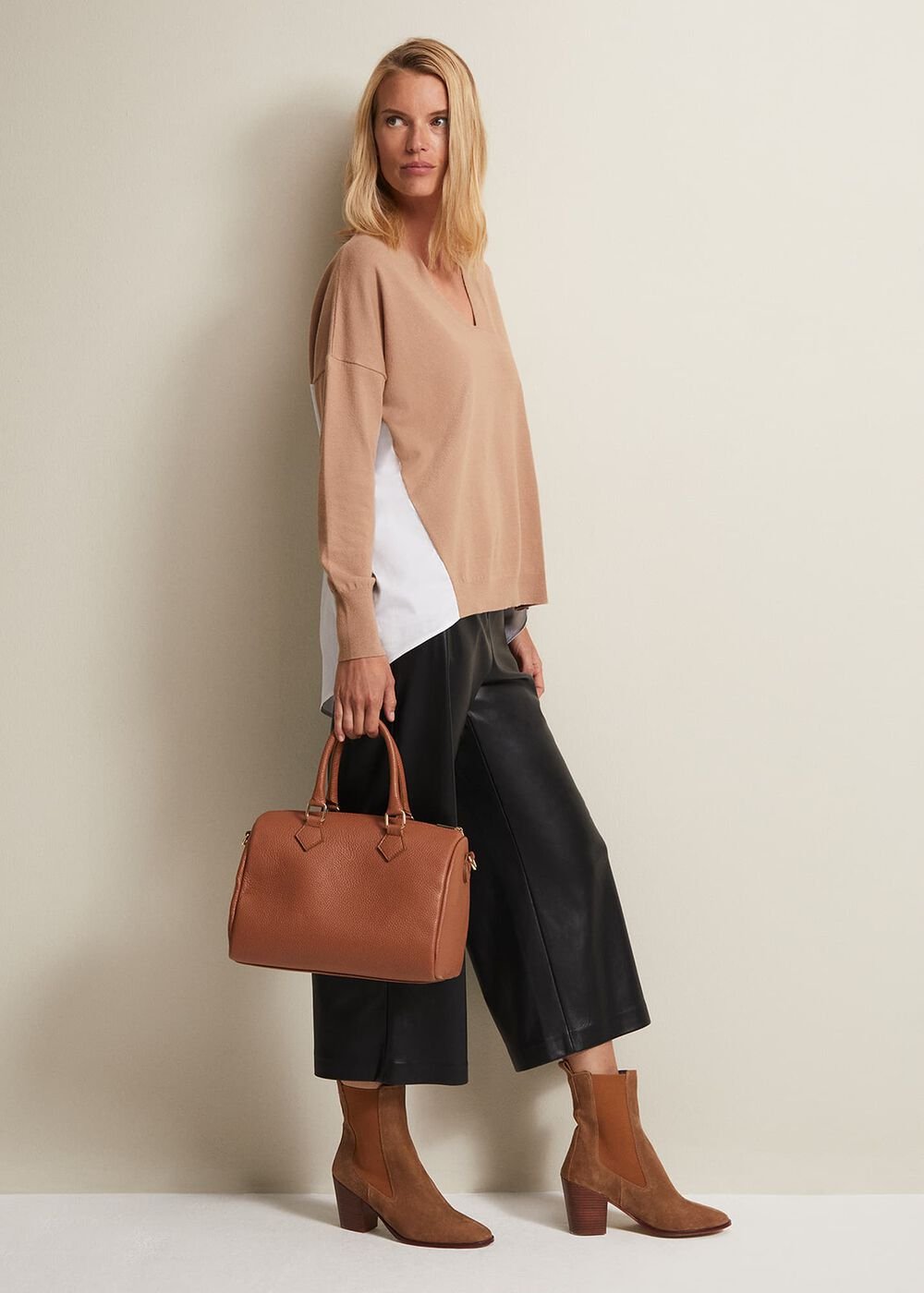 Brown Leather Bowling Bag Camel
