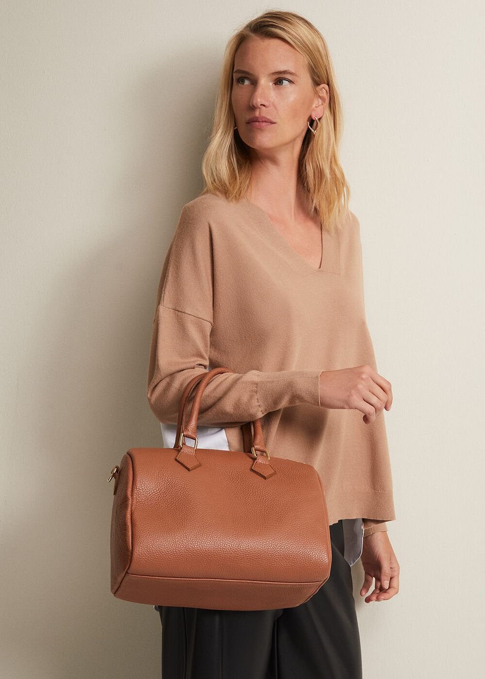 Brown Leather Bowling Bag Camel